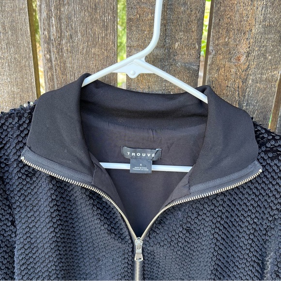 Trouve Black Sequined Zip Up Jacket Sz S - Picture 6 of 15